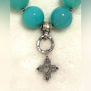 Stunning pendant necklace / A+ aquamarine stones; sterling heart and cross